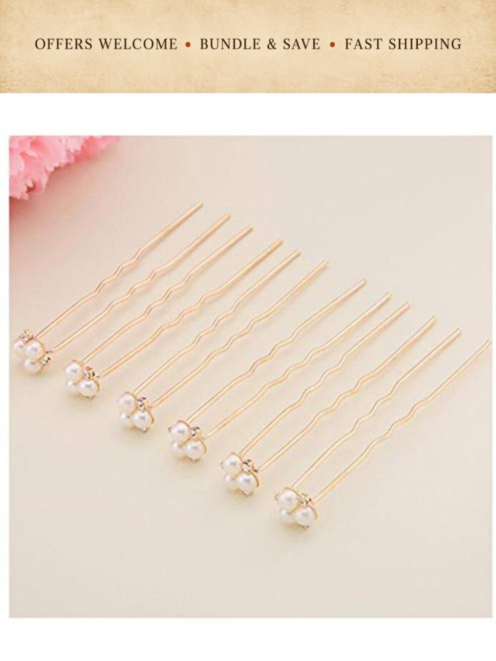 Crystal Pearl Bridal Hair Pins Wedding Headpiece 6 Piece Set